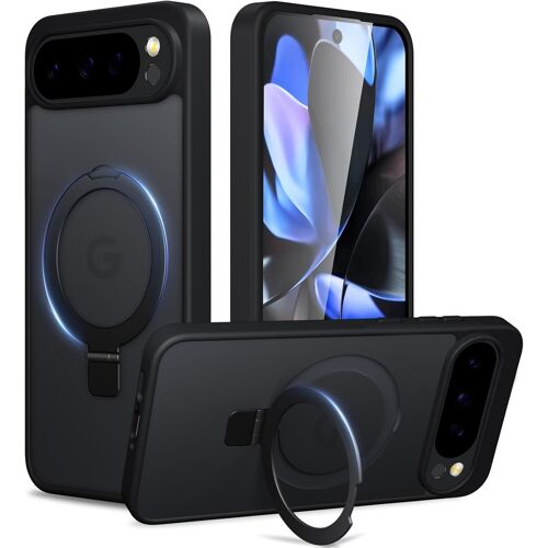 ELVORIX-Mag-Stand Coque Magnétique pour Google Pixel 9/9 Pro avec Support Invisible,Compatible avec MagSafe,Etui Anti-Rayures PC Dur Housse Arrière Mat Translucide Protection Case 6,3"",Noir