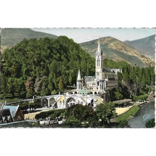 Carte Postale De Lourdes (65) - La Basilique Et Le Gave (1956)
