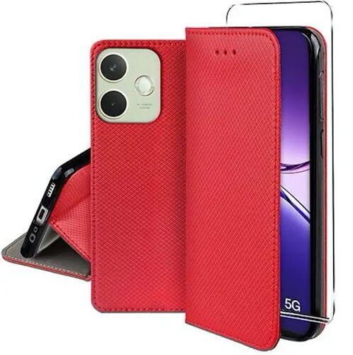Housse pour Oppo A5 Pro 4G / 5G - etui coque pochette portefeuille + verre trempe - ROUGE MAGNET