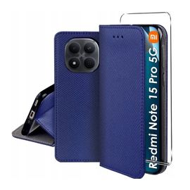 Housse pour Xiaomi Redmi Note 15 Pro 5G - etui coque pochette portefeuille + verre trempe - BLEU MAGNET