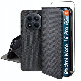 Housse pour Xiaomi Redmi Note 15 Pro 5G - etui coque pochette portefeuille + film ecran - NOIR MAGNET