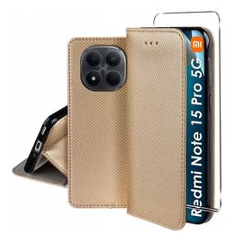 Housse pour Xiaomi Redmi Note 15 Pro 5G - etui coque pochette portefeuille + film ecran - OR MAGNET