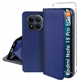 Housse pour Xiaomi Redmi Note 15 Pro 5G - etui coque pochette portefeuille + film ecran - BLEU MAGNET