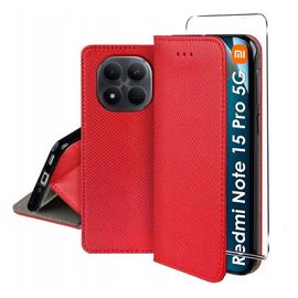 Housse pour Xiaomi Redmi Note 15 Pro 5G - etui coque pochette portefeuille + film ecran - ROUGE MAGNET