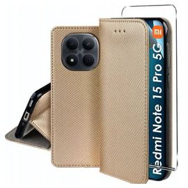 Housse pour Xiaomi Redmi Note 15 Pro 5G - etui coque pochette portefeuille + verre trempe - OR MAGNET