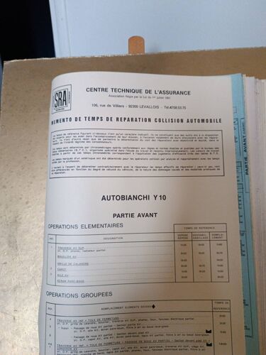Mémento De Temps De Réparation Collision Automobile Autobianchi Y10