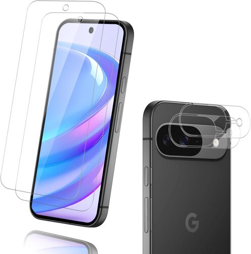 JGD-2+2 pièces Verre trempé pour Google Pixel 9, 9H Ultra-Résistant, Anti-Rayures & Anti-Trace, 100% sans Bulles Protection écran, Haute Sensibilité, Haute définition Caméra Arrière Vitre Protection