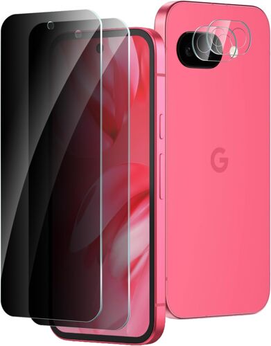 JGD-2 Pièces Protection Écran Verre Trempé pour Google Pixel 9A Anti-Espion avec 2 Pièces Protecteur d'objectif de Camera, Vitre Protection Film Dureté 9H Glass, Anti Rayures