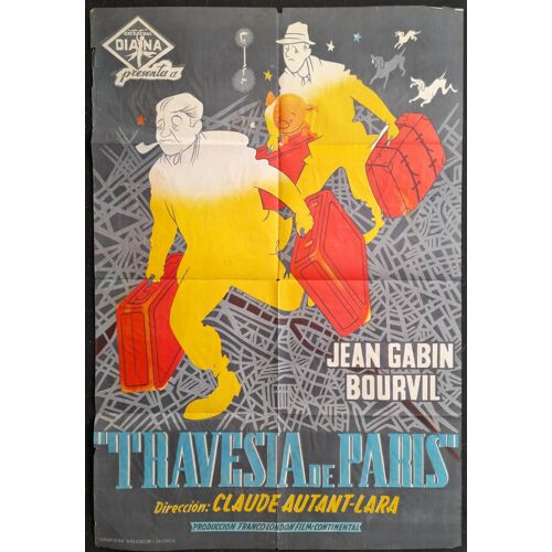 Jean Gabin * La Traversée De Paris * Film 1956 Claude Autant-Lara - Affiche De Cinéma Originale Espagnole - 68x100 Cm - Original Movie Poster * Jean Gabin ; Bourvil ; Louis De Funès *