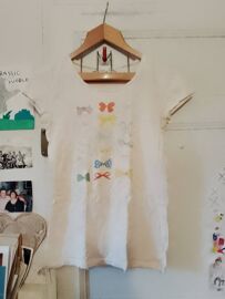 Tee Shirt Orange Pastel Motif Multicolore 36 S Best Mountain Vintage Années 90.