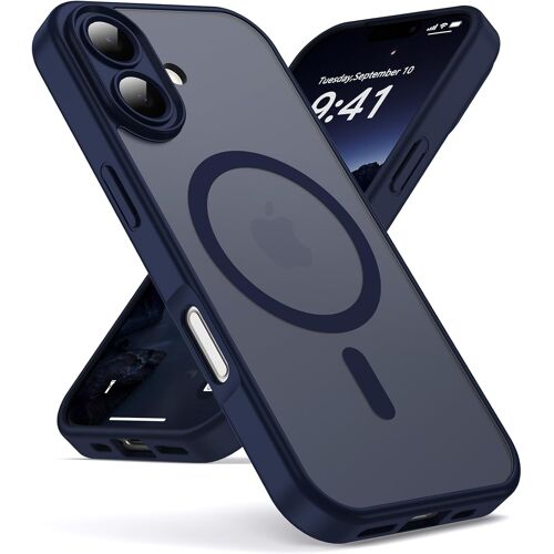 JGD--Coque pour iPhone 17 Compatible avec MagSafe Magnétique, Housse de Arrière Translucide Givrée PC, TPU Silicone Bumper Étui Protection Antichoc Militaire Anti-Empreintes-Navyblue