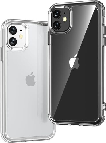 KALANKA-Coque Transparente HD Rigide Fine iPhone 11¿Antichoc Airbag¿¿Bord Élevé Protege Caméra Écran¿[Anti-Jaunissement] [Antidérapant], PC + TPU Hybrid Protection Silicone Cas pour Apple 6,1