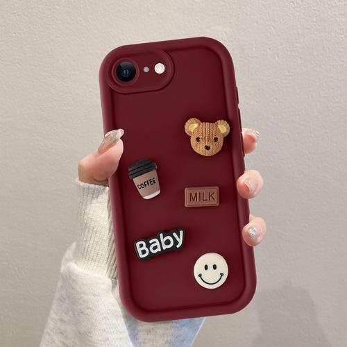 LORANKA-Coques pour iPhone 7/8/iPhone SE 2022/SE 2020 4,7'',Étui Rouge Souple TPU Silicone Aesthetic Cute Ours en Peluche Modèle 3D Dessin Housse Antichoc Camera Protection Cover Cadeau Filles,04