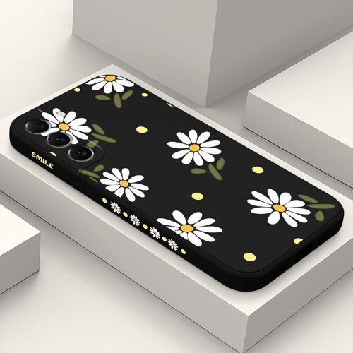 LORANKA-pour Samsung Galaxy S22 Plus 5G Coque Étui en Silicone Liquide Anti Empreintes Digitales avec Motif de Fleur Stylisé pour Samsung S22 Plus 5G Coque-Noir 1