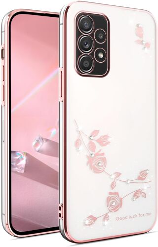 LORANKA-Coque pour Samsung Galaxy A52s 5G/Samsung Galaxy A52, Très Mince Antichoc Transparent Souple TPU Silicone Housse, Élégant Galvanoplastie Luxe Pétillant Diamant Fleurs Étui, Rose