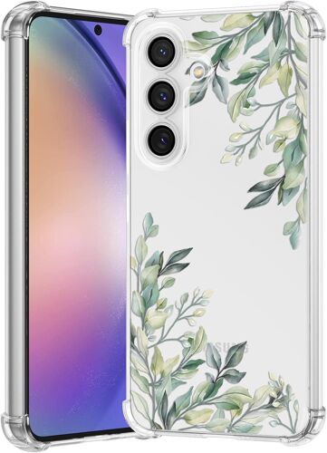 LORANKA-Coque Compatible avec Samsung Galaxy S24 Plus 5G, Transparent Silicone Housse avec Fleurs Motif pour Samsung Galaxy S24 Plus-Feuilles