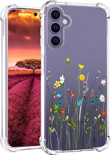 LORANKA-Compatible avec Samsung Galaxy S24+ Plus & S25+ Plus Coque mignonne transparente pour femme, coque de téléphone en silicone transparente ¿ Bouquet de fleurs vertes sauvages