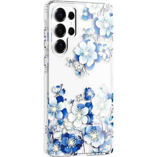 LORANKA-Coque transparente à motif floral bleu pour Samsung S25 Ultra | Coque élégante à motif floral, coque de téléphone S25 Ultra résistante aux chocs, protection de qualité militaire, mignonne