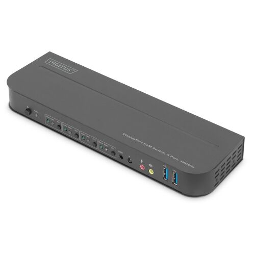 Digitus Commutateur KVM, 4 ports, 4K 60 Hz, 4 x entrées DP, 1 x sortie DP/HDMI