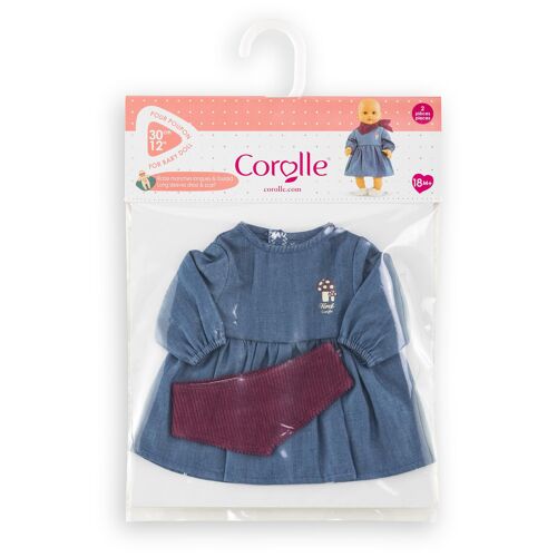 Corolle BB30 ROBE EN JEAN MANCHES LONGUES & FOULARD PETIT EXPLORATEUR