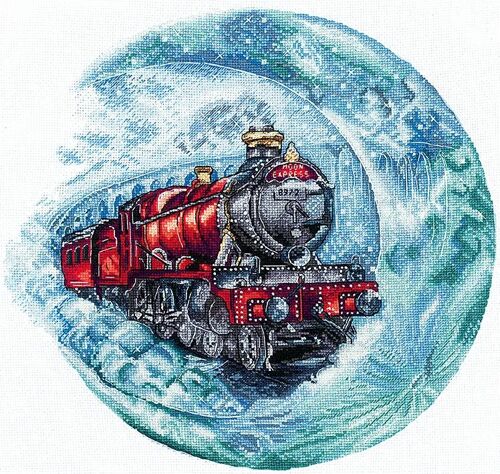 Kit Point De Croix Compté Andriana "Train De La Lune" 26.5x25 Cm