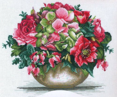 Kit Point De Croix Compté Andriana "Bouquet Tendre" 26x22 Cm