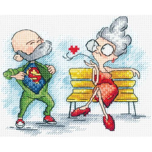 Kit Point De Croix Compté Andriana "Mamie En Rendez-Vous" 13.5x10.5 Cm