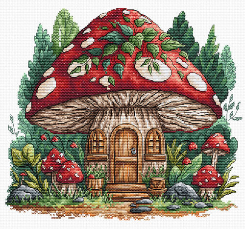 Kit Point De Croix Compté Ava "Cabane De Champignons" 24.5x22 Cm