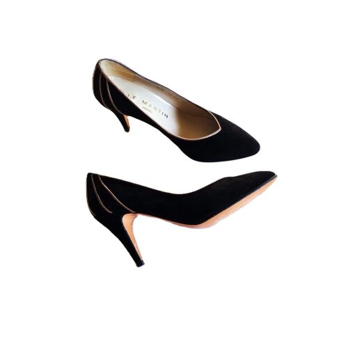 Escarpins Jb Martin Pointure 37.5 Cuir Velours Noir Liserés Dorés S