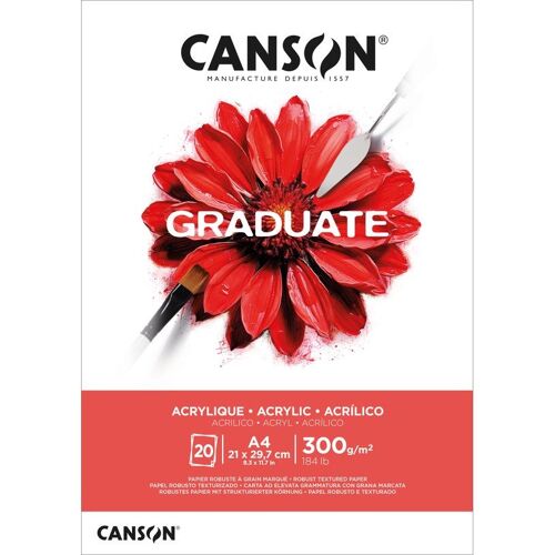 Canson Bloc De 20f Papier Dessin Graduate Acrylique A4 300g Blanc