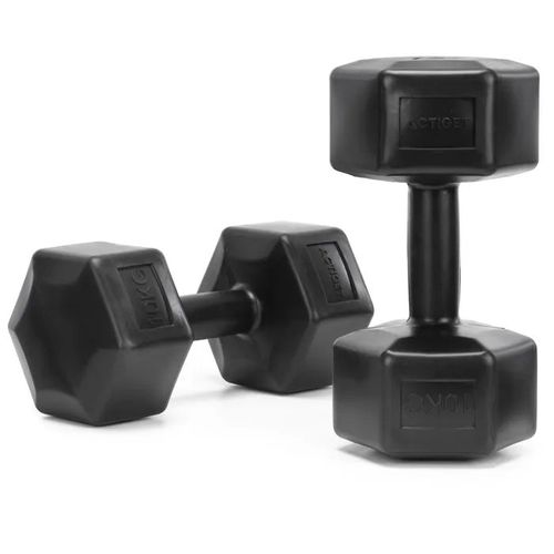Actiget 2x10 Kg Haltères Hexagonaux Pour Exercices De Fitness, Poids, Lot De 2, Noir