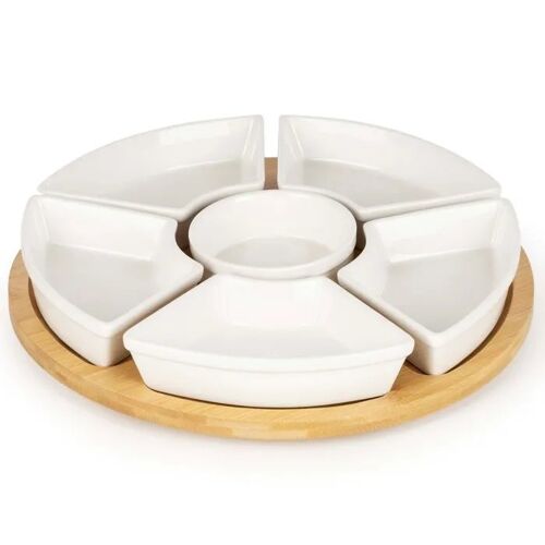 Plateau En Bambou Rotatif 30 Cm Avec 6 Bols À Snack, Plateau Rond