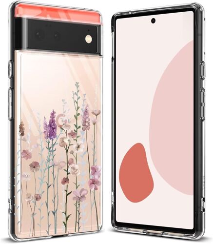 LORANKA-Antichoc Coque pour Google Pixel 6a,Housse Étui en Transparent TPU avec Motif de Fleurs Peintes,Ultra Mince Silicone Phone Protection Case Cover-3