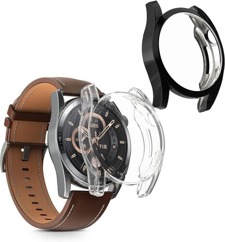 Kalanka-Coque Compatible Avec Huawei Watch Gt 3 (46mm) Coque - 2x Étui Cadre Écran En Silicone Pour Fitness Tracker - Transparent-Noir