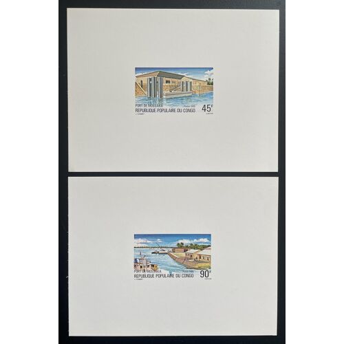 Congo 1980 Mi. 742 - 743 Epreuve De Luxe Proof Port Mossaka Architecture Batiment Hafen Harbour Palmier