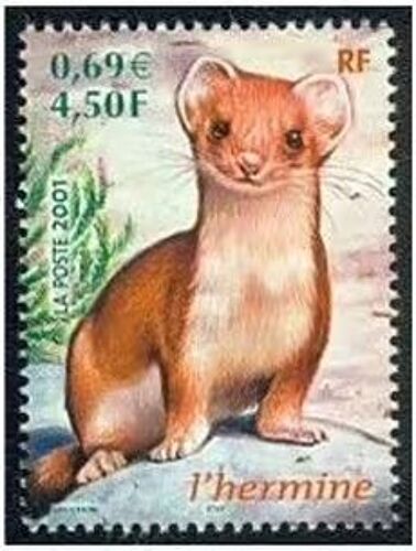 France 2001, Très Beau Timbre Neuf** Luxe Yvert 3384, Série «Nature De France» - Animaux Des Bois, L'hermine.