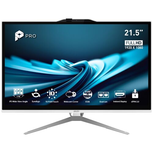 MSI Pro AP222T 14MA-614EU Intel Core i3 i3-14100 21.5" 1920 x 1080 Écran tactile PC All-in-One 8 Go DDR4-SDRAM 512 Go SSD Windows 11 Home Wi-Fi 5 (802.11ac) Blanc
