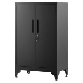 Caisson de bureau, Placard Polyvalent, Armoire de bureau à 2 Portes, Verrouillable, Meuble de rangement en acier, pour bureau, Salon, Noir d'encre