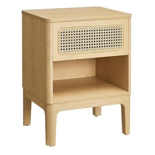 Table de chevet en rotin, Table d'appoint Boho avec tiroir, Rangement pour chambre, Couleur Boisée