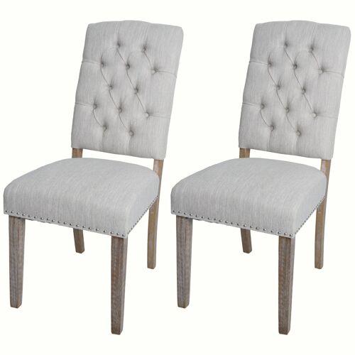Lot de 2 chaises de salle à manger HWC-O66b, chaise de cuisine rembourrée, Chesterfield rivets tissu/textile, gris clair