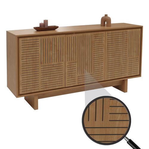Buffet HWC-O35, armoire haute, 3 portes, compartiments de rangement, mélamine 86x160x40cm   Orme naturel