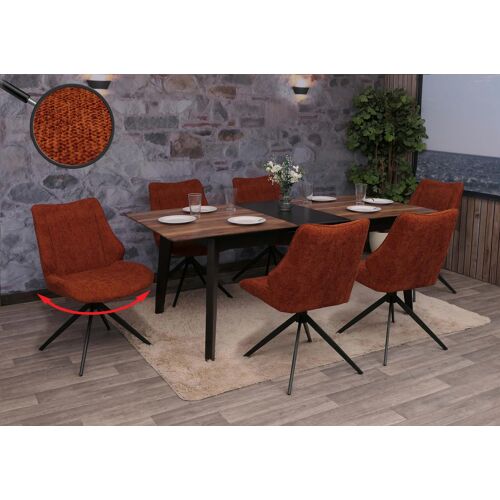 Lot de 6 chaises de salle à manger HWC-O48, chaise de cuisine, pivotante Auto-Return, tissu/textile chenille (320g/m²) Oeko-Tex   rouge-brun