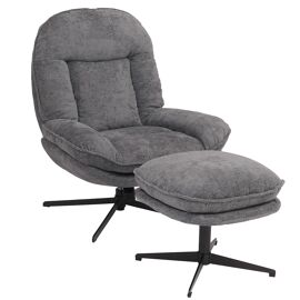 Fauteuil relax avec repose-pieds HWC-P32, fauteuil TV suspension Nosag, pivotant métal tissu/textile chenille (370 g/m²)   gris