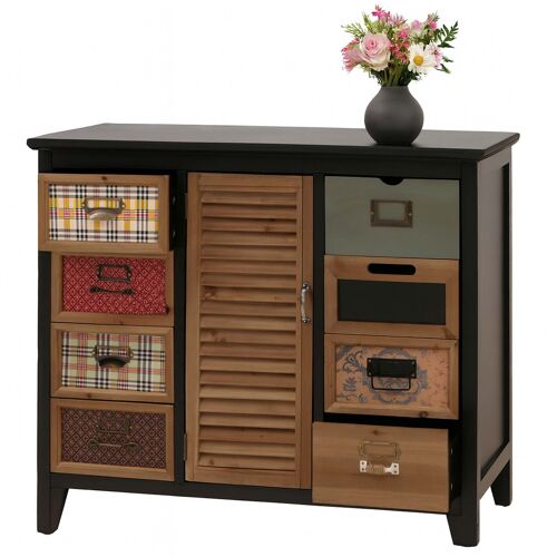 Commode de pharmacien HWC-O63, armoire à tiroirs, porte-étiquettes, volets vintage shabby, 80 x 91 x 40 cm   corps noir