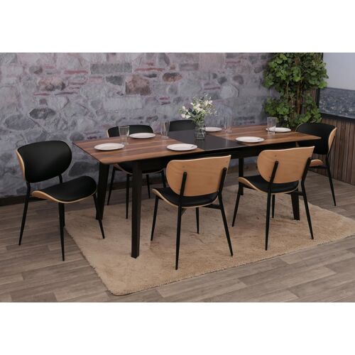 Lot de 6 chaises de salle à manger HWC-O45, chaise, bois courbé similicuir 280g/m² Öko-Tex MVG   naturel, noir