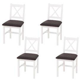 Lot de 4 chaises de salle à manger HWC-F77, chaise avec dossier, chaise de cuisine, bois massif, tissu, style cottage   blanc, rembourrage noir