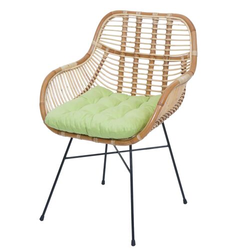 Chaise de salle à manger HWC-P17, chaise de cuisine Chaise en osier Fauteuil en rotin Chaise en rotin Chaise, Kubu Rotin Métal   Rembourrage vert