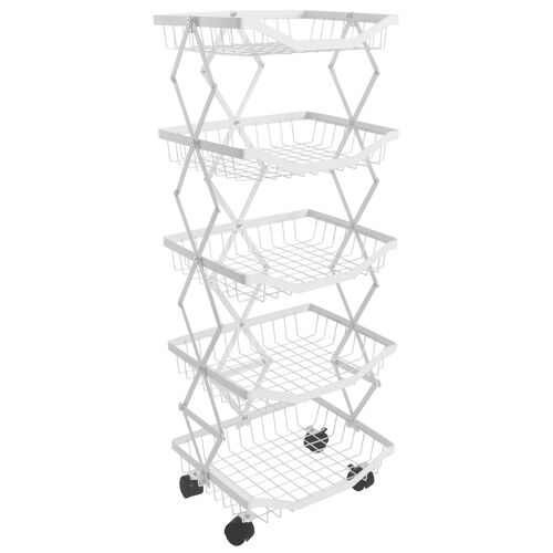 Étagère HWC-N53, Étagère de cuisine Étagère roulante Chariot de cuisine Étagère fixe, Panier pliable roulant Fer 95x39x28cm   blanc