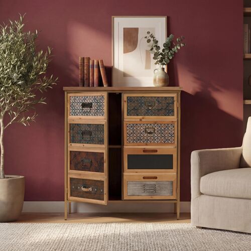 Commode de pharmacien HWC-O79, armoire haute avec compartiments de rangement, look vintage shabby 94x80x35cm, blanc/bleu