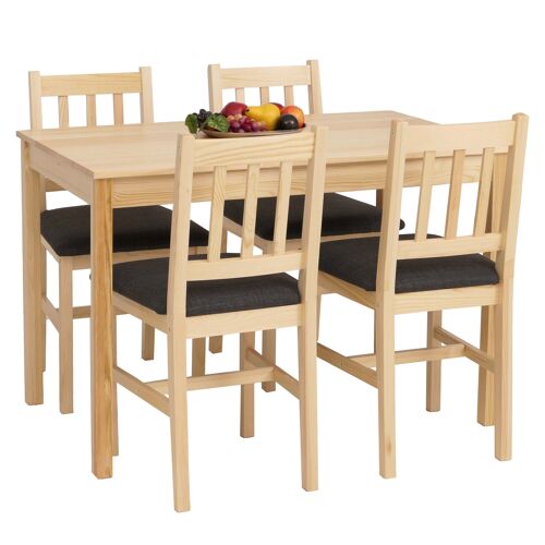 Ensemble de salle à manger HWC-F77, ensemble de salle à manger, bois massif de pin, tissu style cottage 110 cm   naturel, rembourrage noir